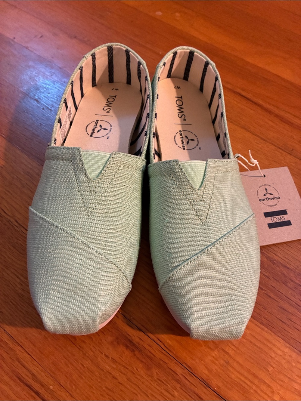 TOMS Mint Green Canvas Slip-On Flats